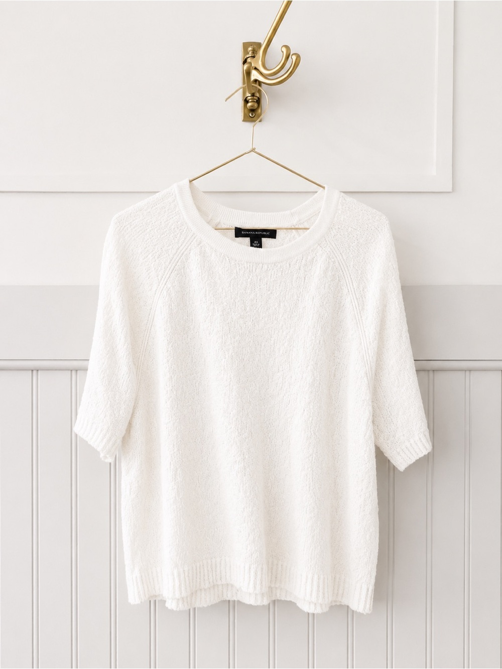 Banana Republic Cream Textured Short Sleeve Knit Top